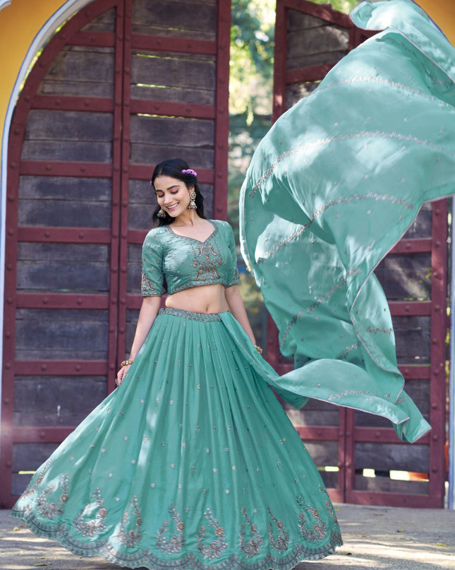 Fashion Dream Women Sky Blue Star Georgette  Lehenga