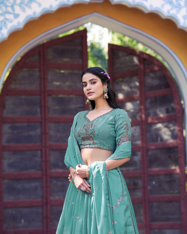 Fashion Dream Women Sky Blue Star Georgette  Lehenga