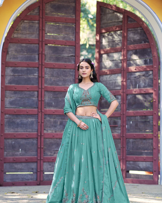 Fashion Dream Women Sky Blue Star Georgette  Lehenga