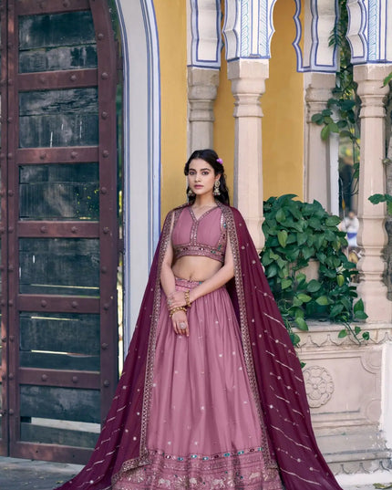 Fashion Dream Women Peach Star Georgette  Lehenga