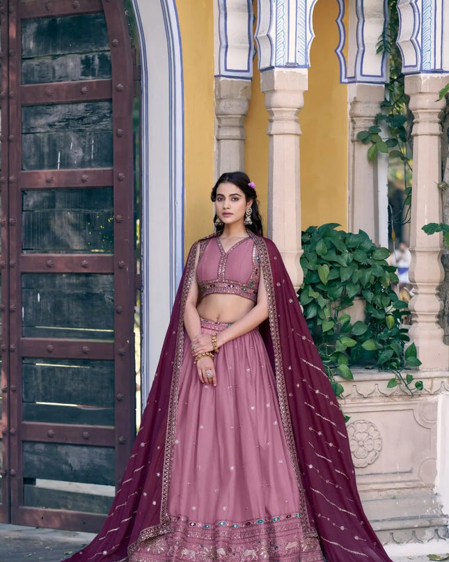 Fashion Dream Women Peach Star Georgette  Lehenga