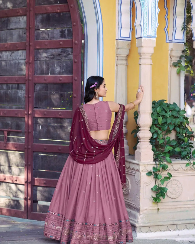 Fashion Dream Women Peach Star Georgette  Lehenga