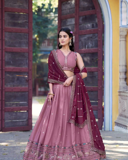 Fashion Dream Women Peach Star Georgette  Lehenga