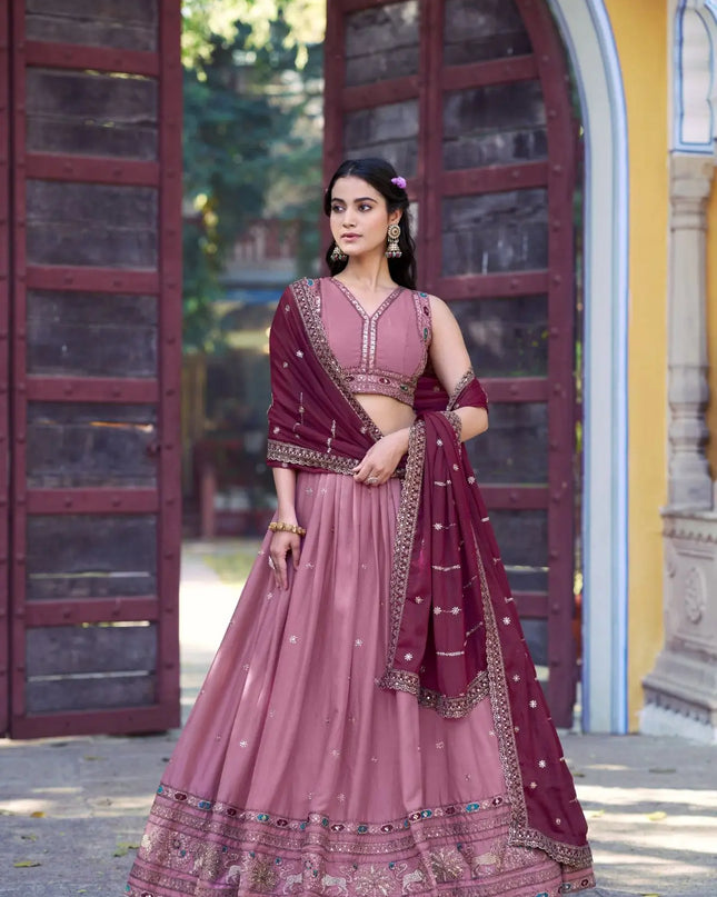 Fashion Dream Women Peach Star Georgette  Lehenga