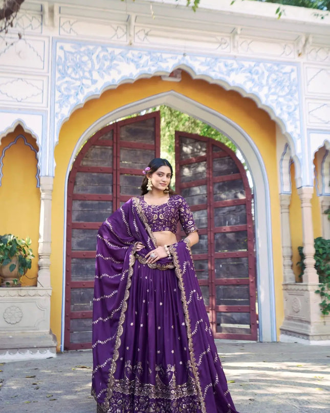 Fashion Dream Women Purple Star Georgette  Lehenga