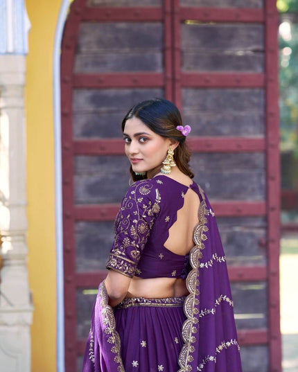 Fashion Dream Women Purple Star Georgette  Lehenga