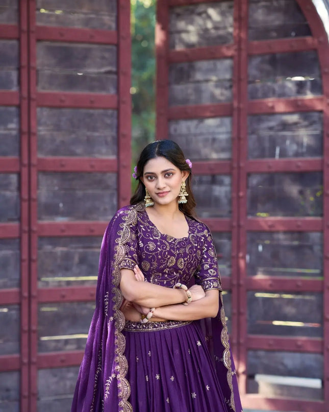 Fashion Dream Women Purple Star Georgette  Lehenga