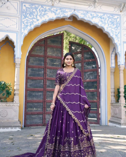 Fashion Dream Women Purple Star Georgette  Lehenga
