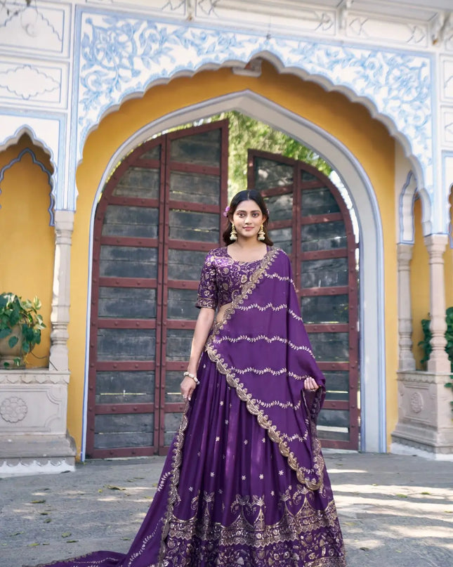 Fashion Dream Women Purple Star Georgette  Lehenga
