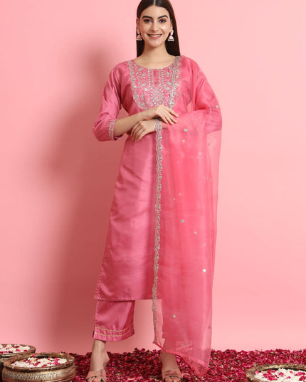 Fashion Dream WOMEN PINK Silk Blend Designer Readymade Suit
