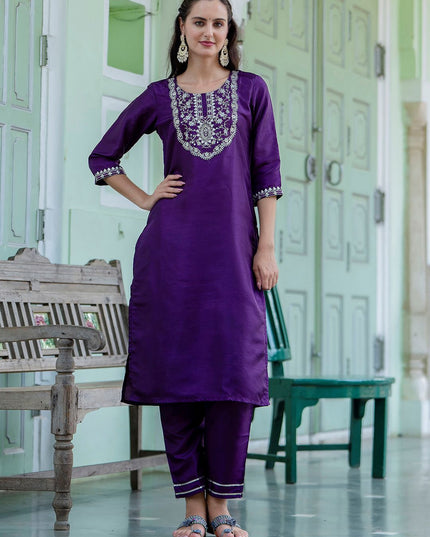 Fashion Dream WOMEN PURPLE Silk Blend Designer Readymade Suit