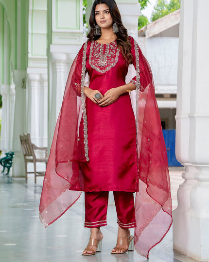 Fashion Dream WOMEN CHERRY Silk Blend Designer Readymade Suit
