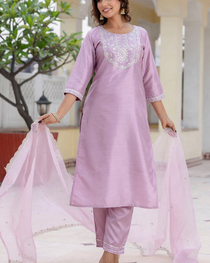 Fashion Dream WOMEN LAVENDER Silk Blend Designer Readymade Suit