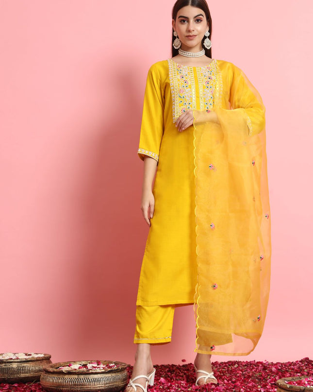 Fashion Dream WOMEN YELLOW Silk Blend Designer Readymade Suit