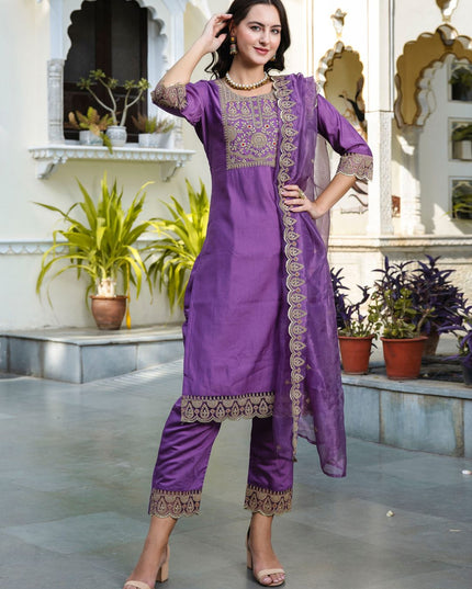Fashion Dream WOMEN PURPLE Silk Blend Designer Readymade Suit
