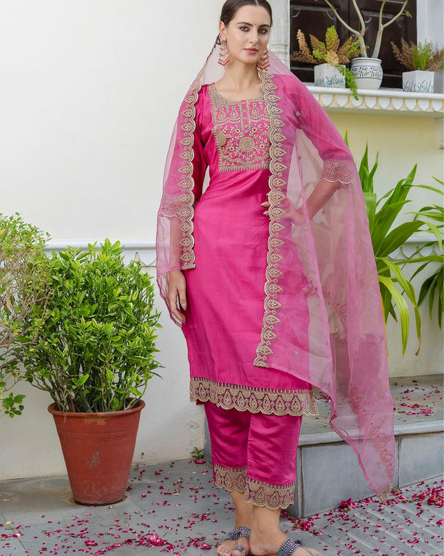 Fashion Dream WOMEN PINK Silk Blend Designer Readymade Suit