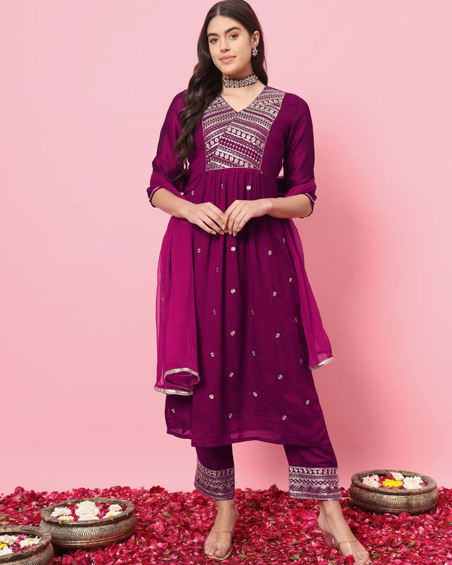 Fashion Dream WOMEN PURPLE Silk Blend Designer Readymade Suit