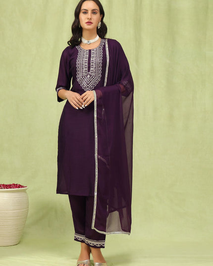 Fashion Dream WOMEN PURPLE Silk Blend Designer Readymade Suit