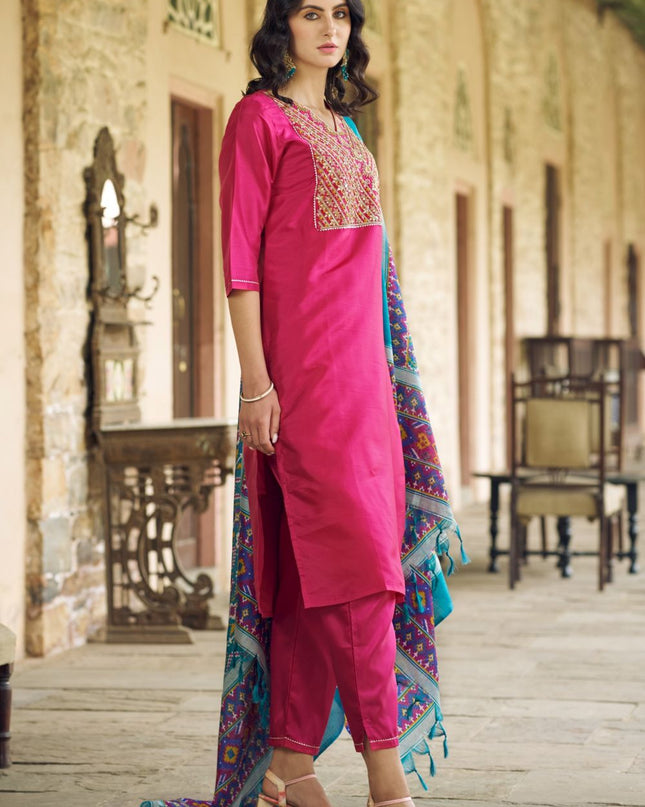 Fashion Dream WOMEN PINK Silk Blend Designer Readymade Suit