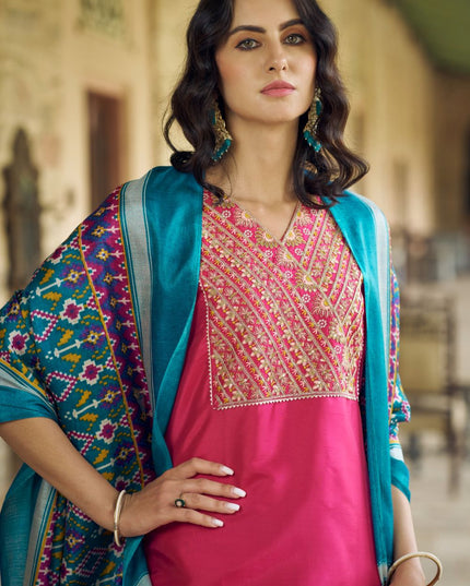 Fashion Dream WOMEN PINK Silk Blend Designer Readymade Suit
