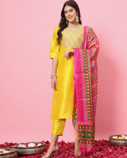 Fashion Dream WOMEN YELLOW Silk Blend Designer Readymade Suit