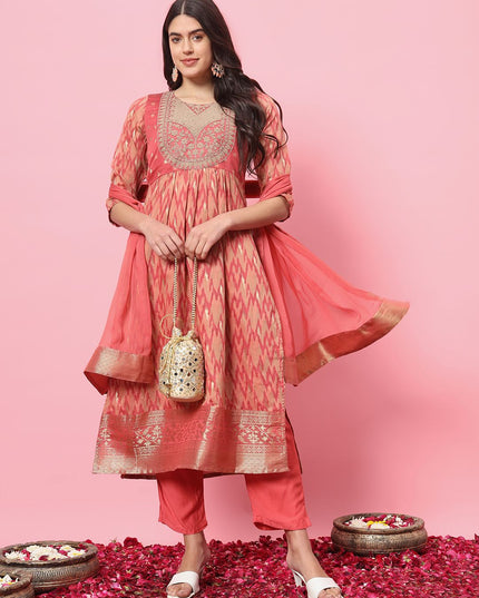 Fashion Dream WOMEN PEACH Cotton Silk Designer Readymade Suit