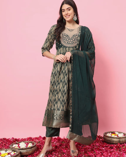 Fashion Dream WOMEN GREEN Cotton Silk Designer Readymade Suit