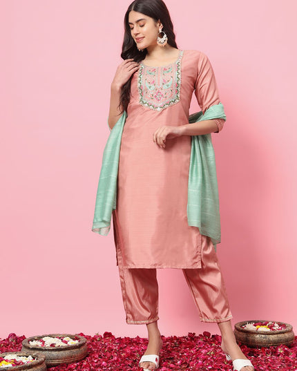 Fashion Dream WOMEN PEACH Silk Blend Designer Readymade Suit