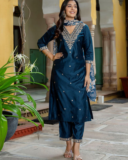 Fashion Dream WOMEN TEAL Silk Blend Designer Readymade Suit