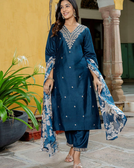 Fashion Dream WOMEN TEAL Silk Blend Designer Readymade Suit