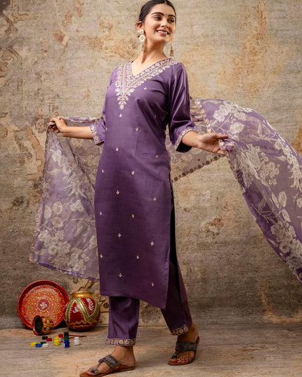 Fashion Dream WOMEN LAVENDER Silk Blend Designer Readymade Suit