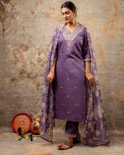 Fashion Dream WOMEN LAVENDER Silk Blend Designer Readymade Suit
