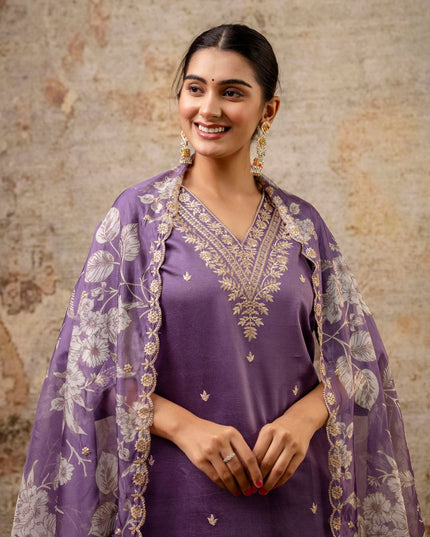 Fashion Dream WOMEN LAVENDER Silk Blend Designer Readymade Suit