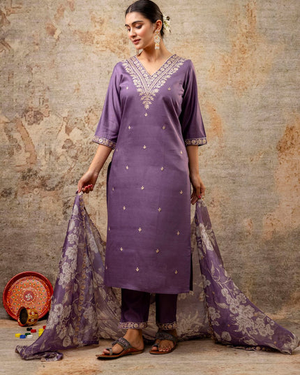 Fashion Dream WOMEN LAVENDER Silk Blend Designer Readymade Suit