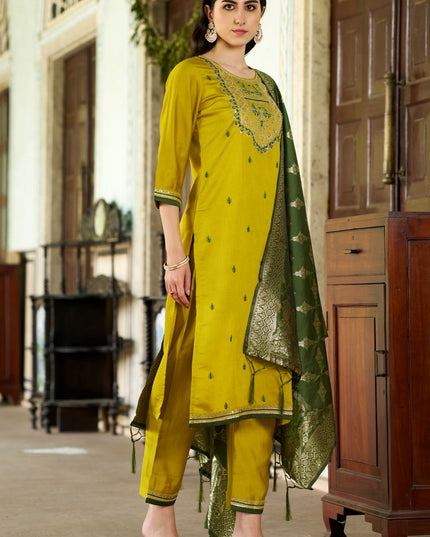 Fashion Dream WOMEN LEMON Silk Blend Designer Readymade Suit
