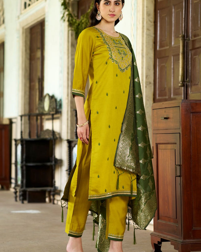 Fashion Dream WOMEN LEMON Silk Blend Designer Readymade Suit