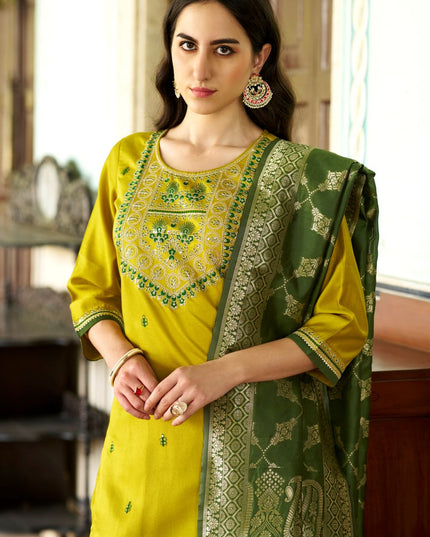Fashion Dream WOMEN LEMON Silk Blend Designer Readymade Suit