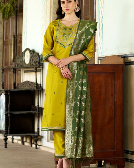 Fashion Dream WOMEN LEMON Silk Blend Designer Readymade Suit