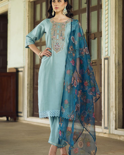 Fashion Dream WOMEN SKY Viscose Rayon Designer Readymade Suit