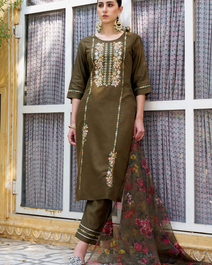 Fashion Dream WOMEN MEHNDI Viscose Rayon Designer Readymade Suit