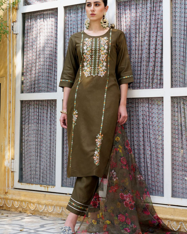 Fashion Dream WOMEN MEHNDI Viscose Rayon Designer Readymade Suit