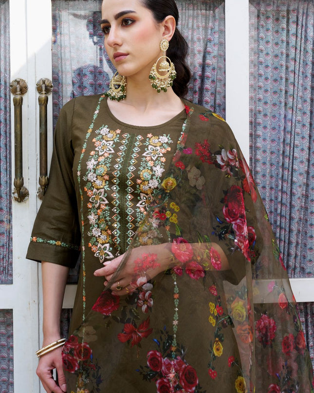 Fashion Dream WOMEN MEHNDI Viscose Rayon Designer Readymade Suit