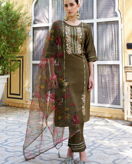 Fashion Dream WOMEN MEHNDI Viscose Rayon Designer Readymade Suit