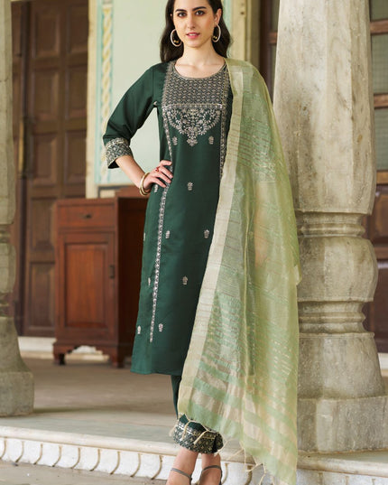 Fashion Dream WOMEN GREEN Viscose Rayon Designer Readymade Suit