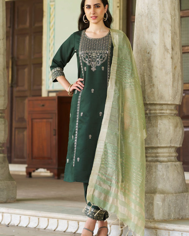 Fashion Dream WOMEN GREEN Viscose Rayon Designer Readymade Suit