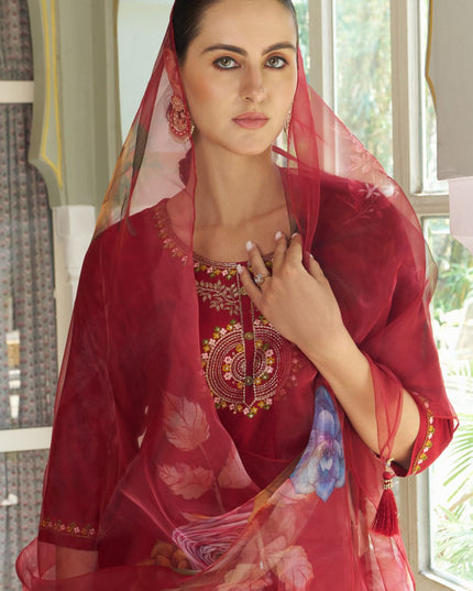 Fashion Dream WOMEN MAROON Cotton Silk Designer Readymade Suit