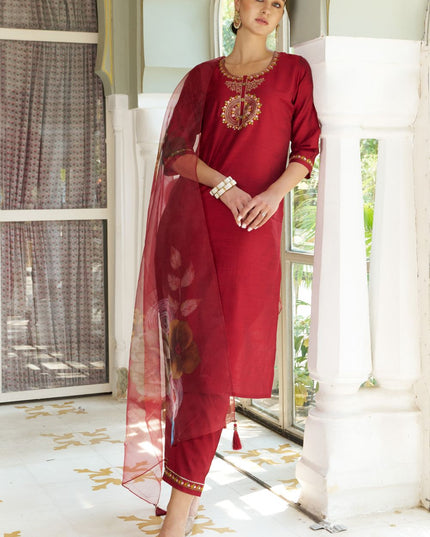 Fashion Dream WOMEN MAROON Cotton Silk Designer Readymade Suit