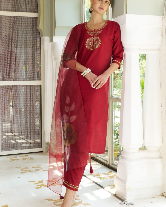 Fashion Dream WOMEN MAROON Cotton Silk Designer Readymade Suit