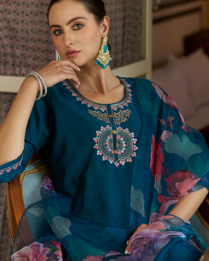 Fashion Dream WOMEN TEAL BLUE Cotton Silk Designer Readymade Suit