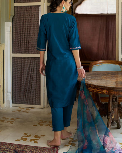Fashion Dream WOMEN TEAL BLUE Cotton Silk Designer Readymade Suit